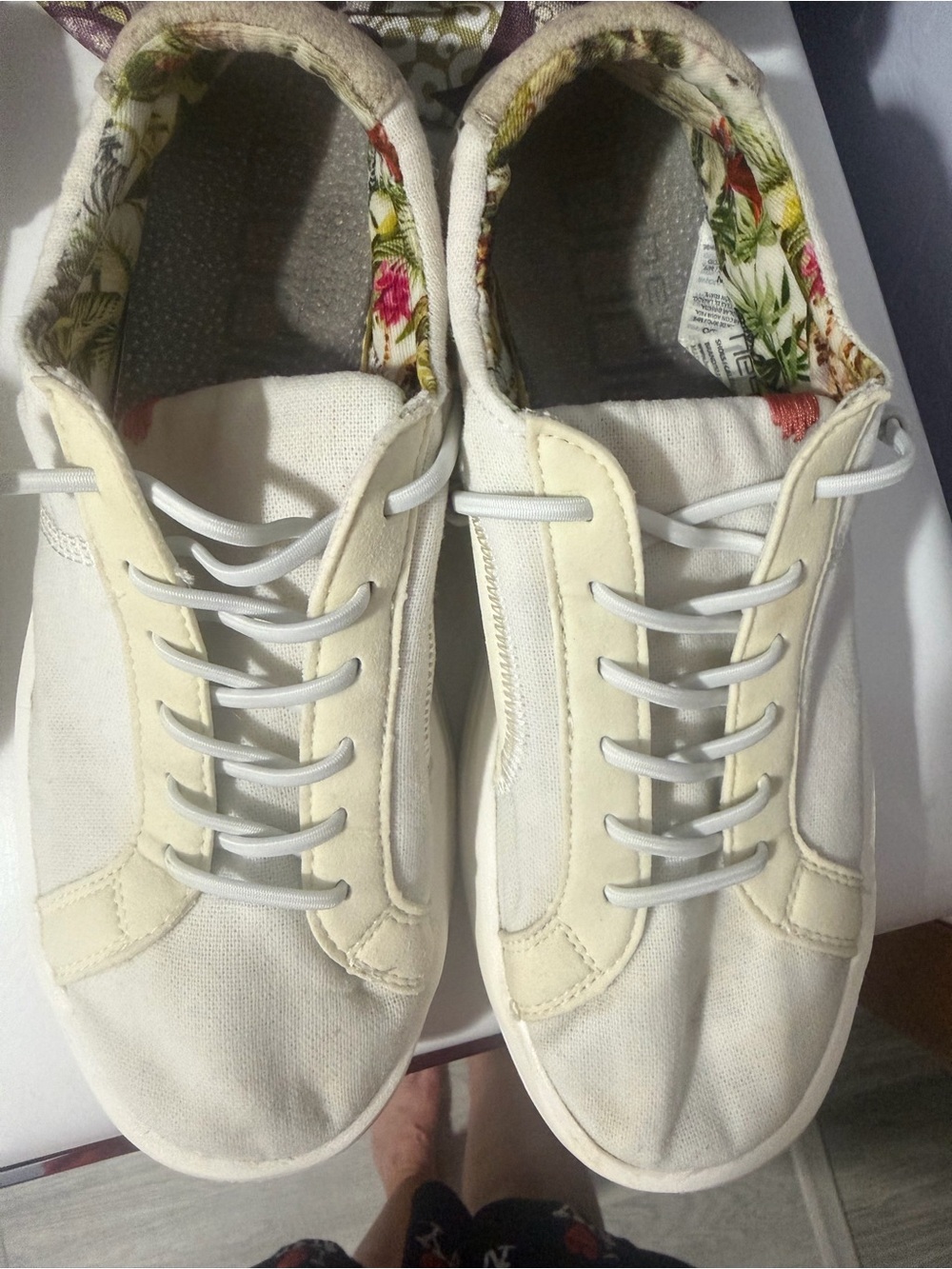 Hey Dude Cream Canvas Sneakers with Floral Lining